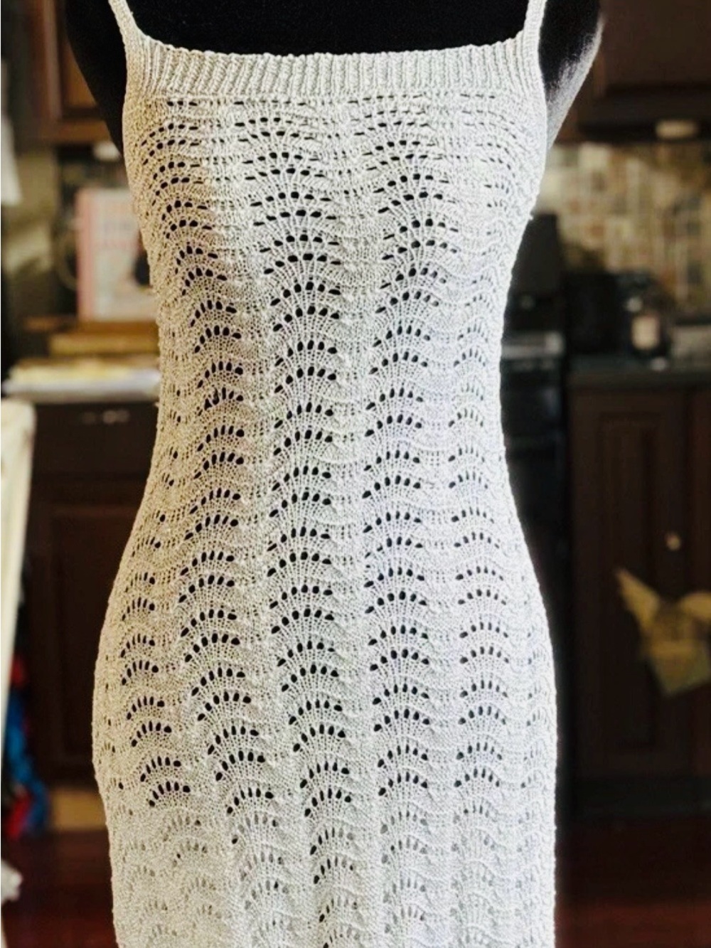 Silver Crochet Knit Maxi Dress/ Beach Cover Up - Women's Summer